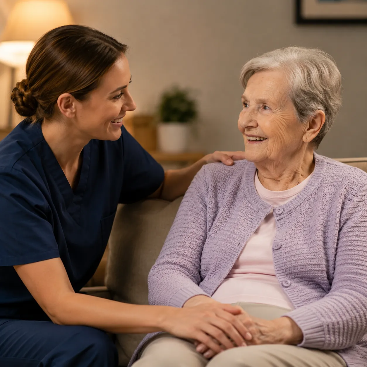 Elderly women having a warm conversation